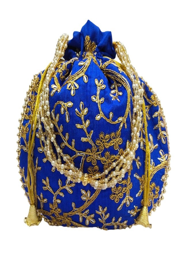 athizay Potli bag Blue Matka Design for Women Wristlets Return Gifting handbags for Festivals Birthday Purses - Image 1